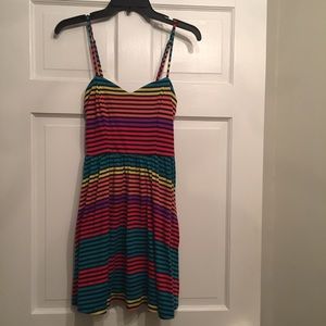 Vintage 90s Rainbow Stripe Pocketed Skater Dress